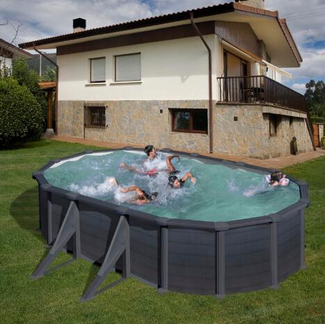 Stahlwandpool in Graphitfarbe Granada 730 x 375 x 132 cm Oval 3/5
