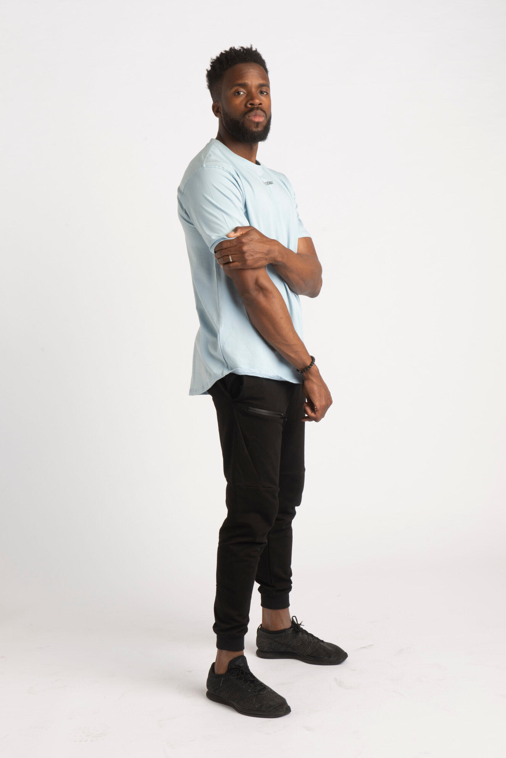 Core Scoop T-shirt Fitness- Homme - Bleu Layette 3/4