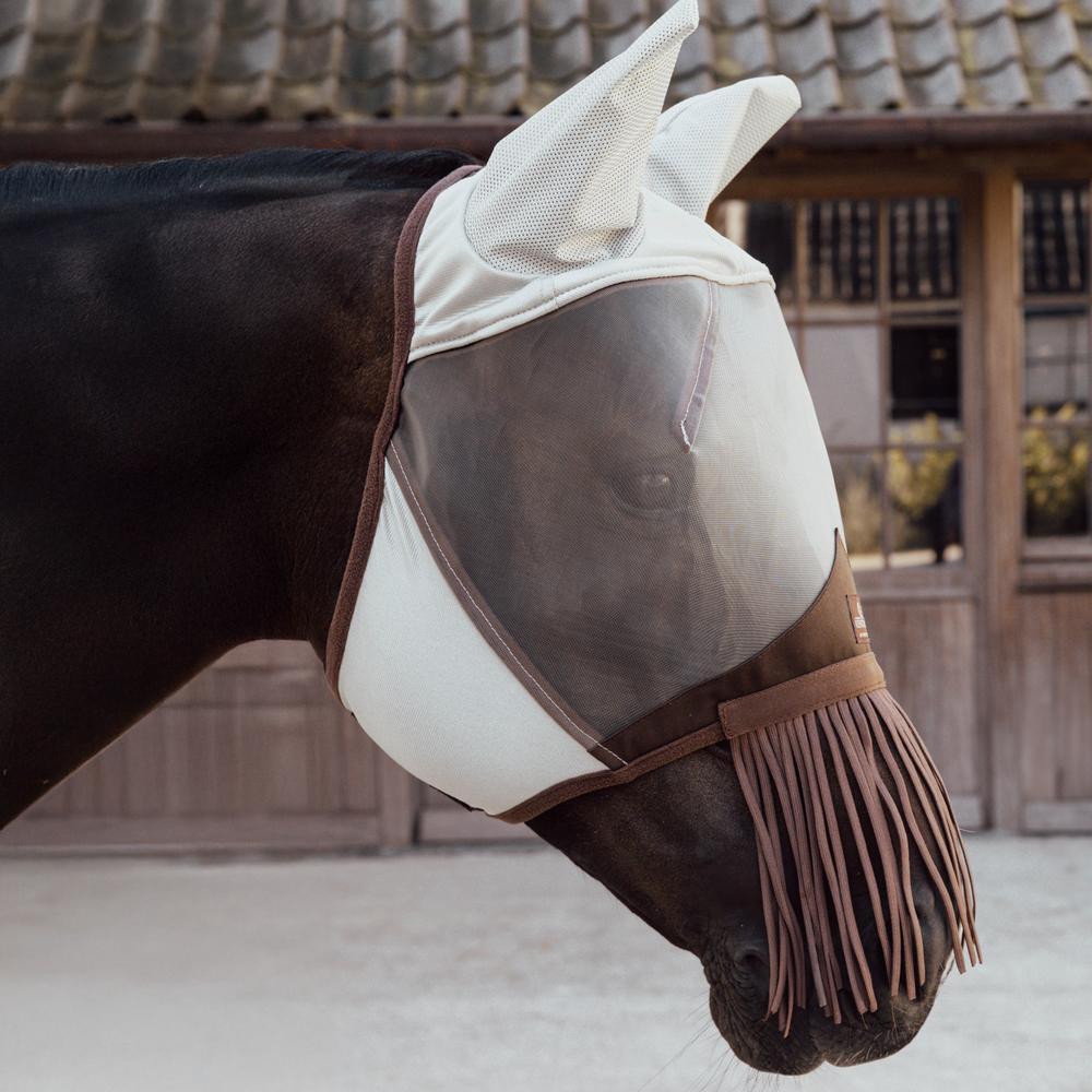 Maschera antimosche per cavalli classica con orecchie e frangia nasale Kentucky 2/3