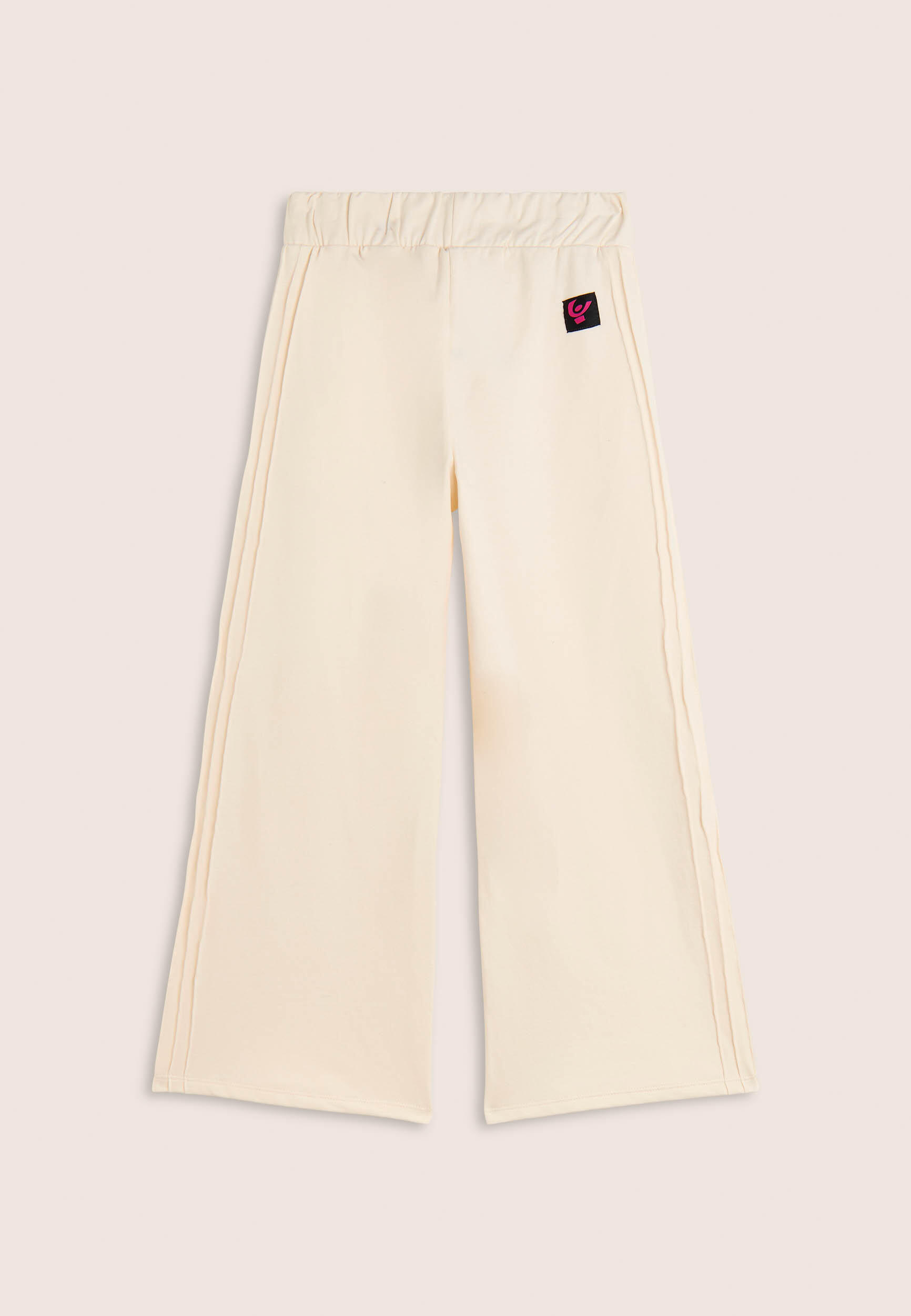 Pantaloni bambina wide leg in cotone con impunture 2/3