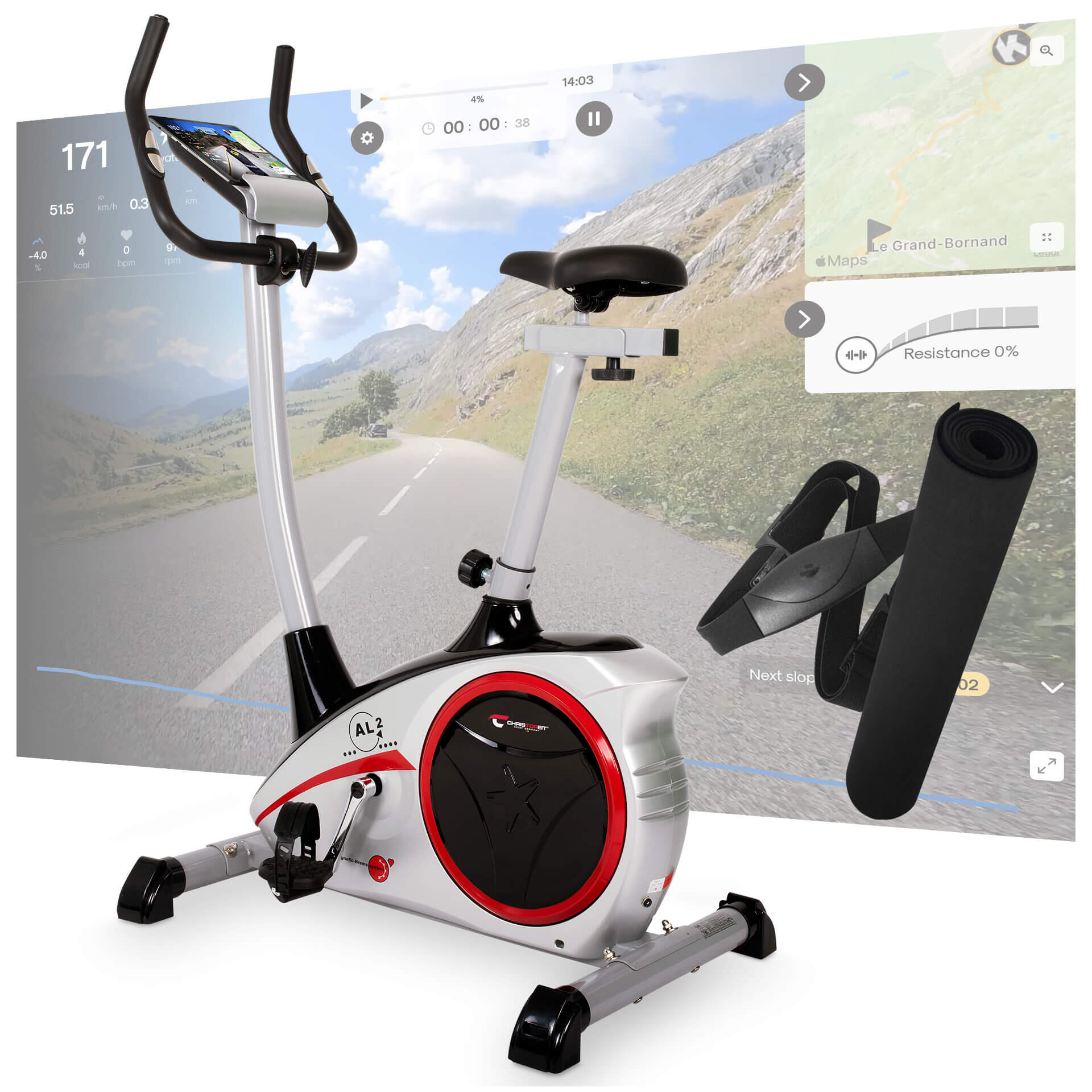 Christopeit - Vélo D'Appartement - 150 Kg - Avec Ceinture Cardiaque + Tapis - Al 2s Digital - Vélo D'Appartement - Gris - Taille Unique - Decathlon