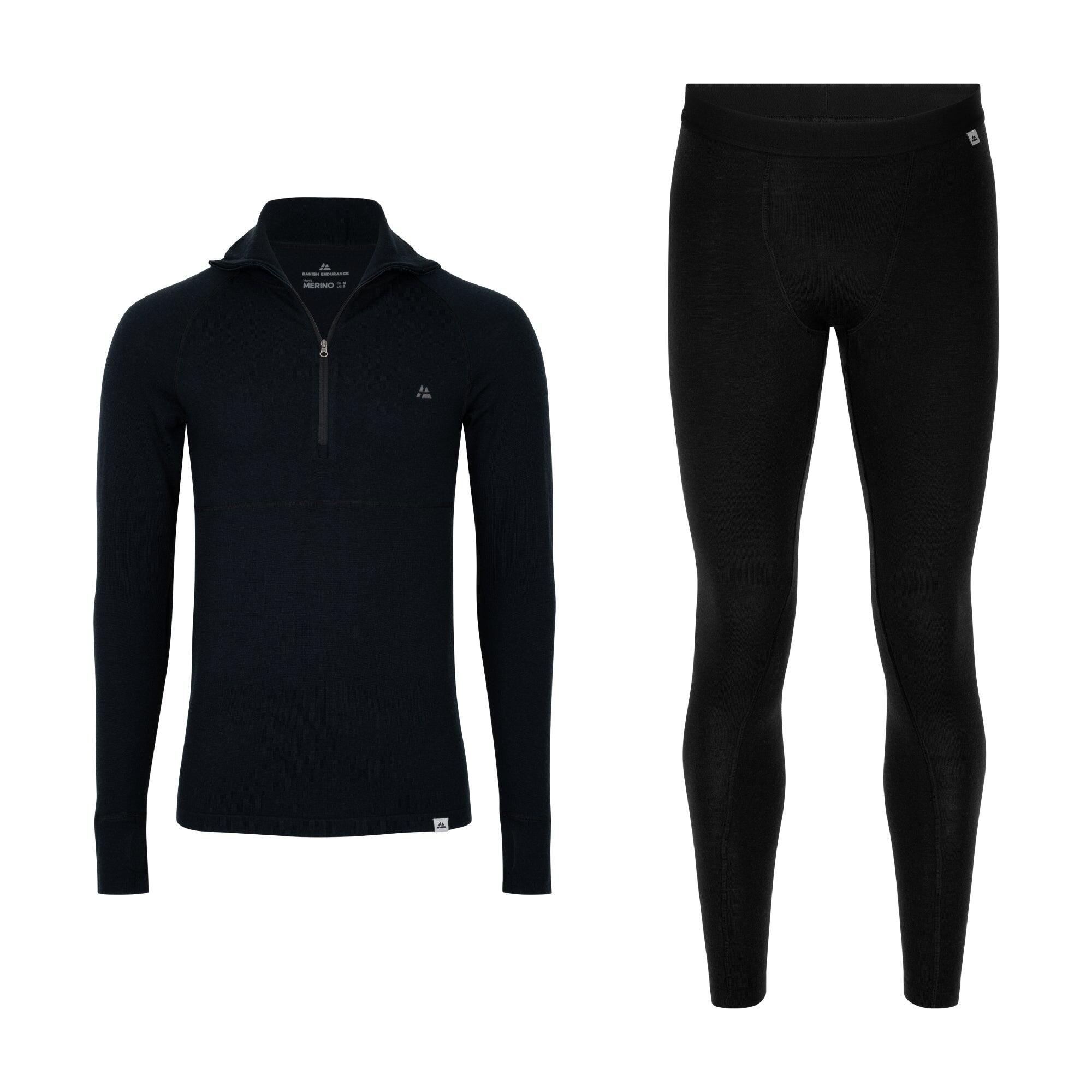 Danish Endurance - Ensemble Thermique Homme Merino Demi Fermeture Éclair 1 Pack - Chemise Manches Longues - Noir - Decathlon