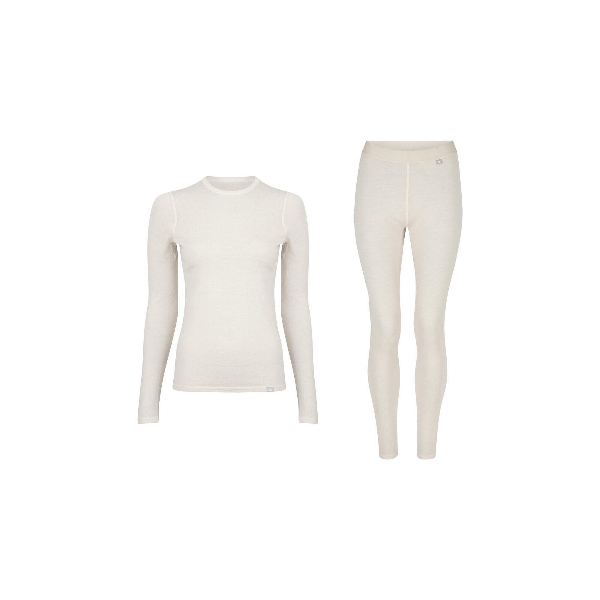 Danish Endurance - Ensemble Caleçon Et Haut Thermique Femme En Laine Mérinos Hiver Chaud - Chemise Manches Longues - Blanc - Decathlon