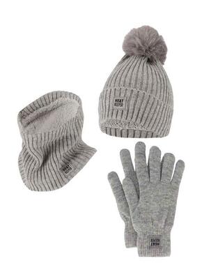 Dames winter thermo set - muts + handschoenen + nekwarmer - grey