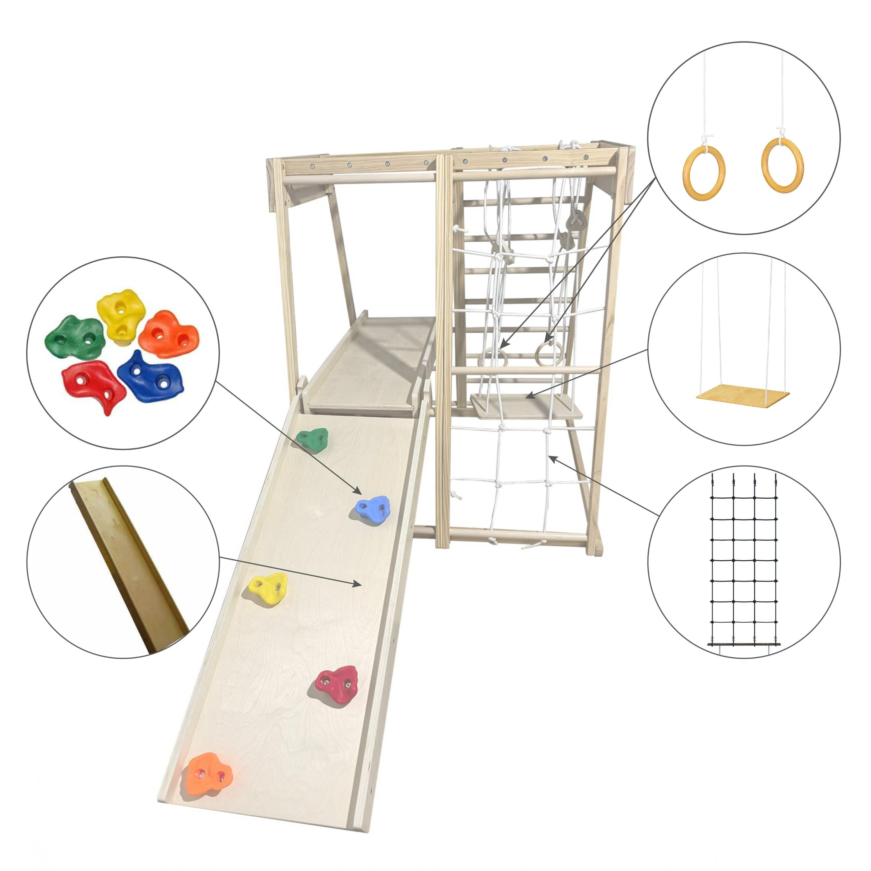 Enfants Gym Aire de Jeux avec Toboggan Balançoire Anneaux Tygrys Bois 5/7