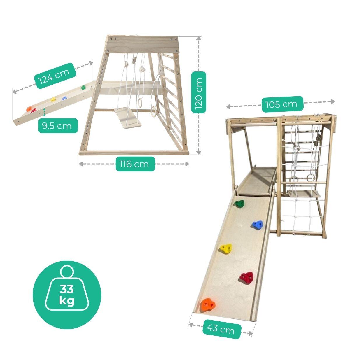 Enfants Gym Aire de Jeux avec Toboggan Balançoire Anneaux Tygrys Bois 4/7