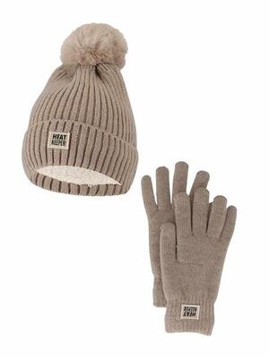 Dames winter thermo set - muts + handschoenen - beige
