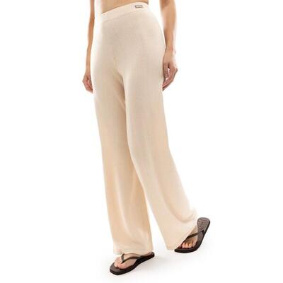 Dames gebreide broek met wijde pijpen ibz loom sand beige