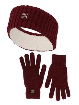 Dames Winter Thermo Set - Hoofband + Handschoenen - Burgundy