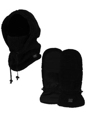 Dames winter thermo set - balaclava + wanten - teddy - zwart