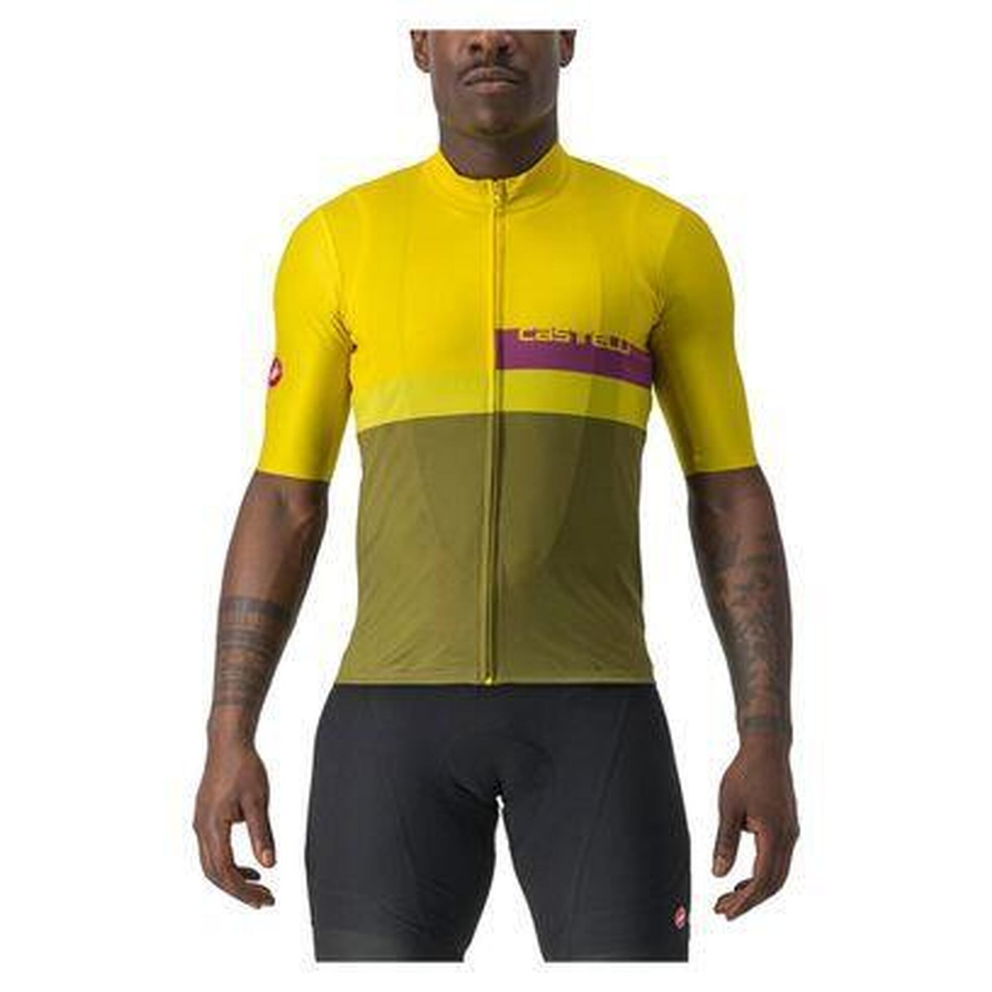Castelli - Maillot Manches Courtes Castelli A Blocco Jaune/khaki - Maillot Manches Courtes - Jaune|vert - Decathlon