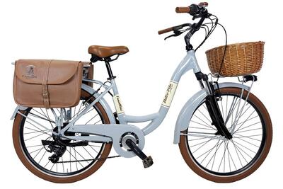 E-bike VENERE bici da città Dolce Vita con borse e cesto - verde oliva