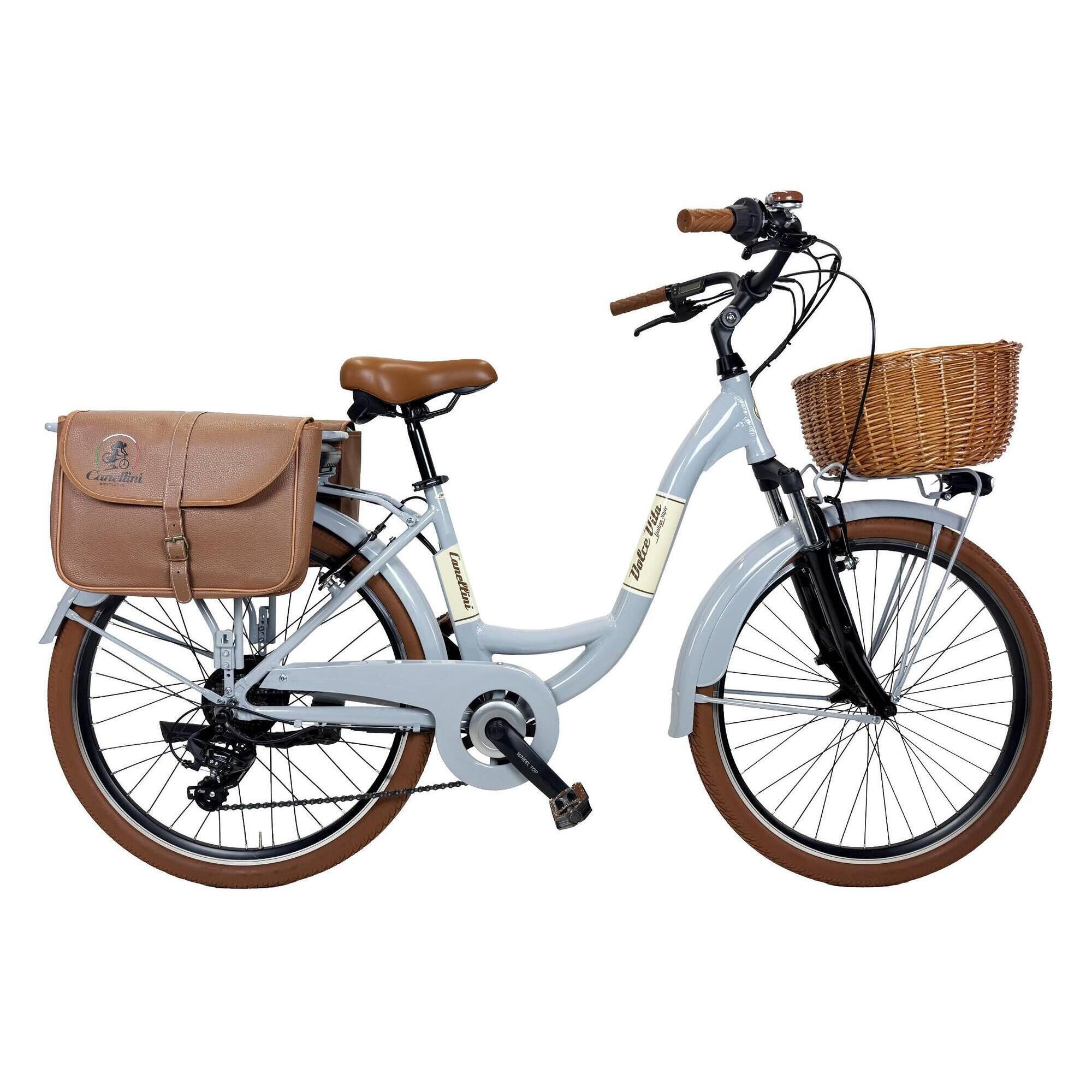 Canellini - E-bike Venere Vélo De Ville Dolce Vita Avec Sacs Et Panier - Gris - Vélo Ville - Gris - Decathlon