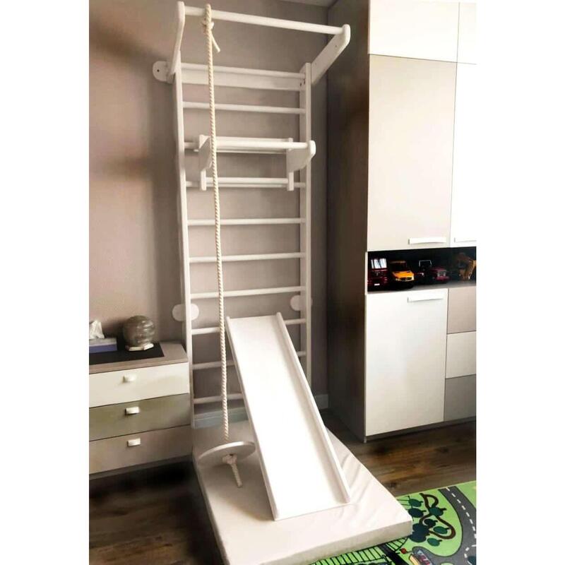 Copii spalier gimnastica interior complex de joaca lemn cu tobogan Snow Alb