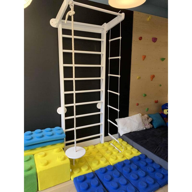 Copii spalier gimnastica interior complex de joaca lemn cu tobogan Snow Alb