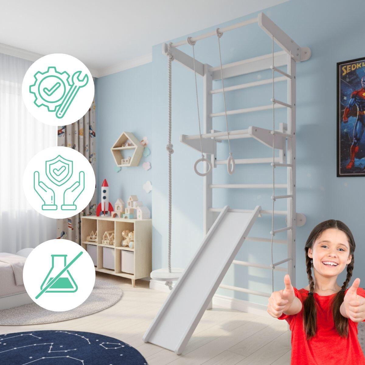 Enfant espalier de gymnastique aire de jeux intérieur avec toboggan Snow Blanc 4/7