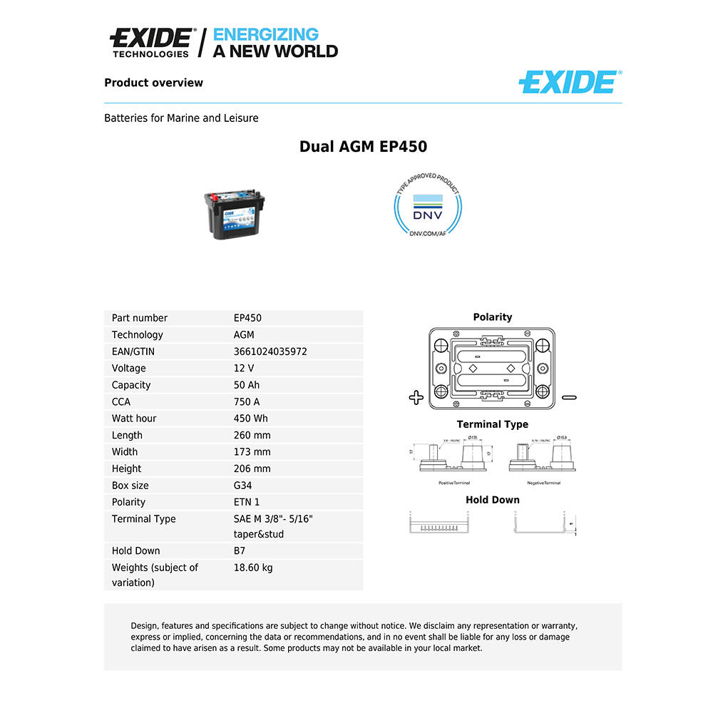 Trakční baterie EXIDE DUAL AGM 50AH, záruka 2 roky 2/4
