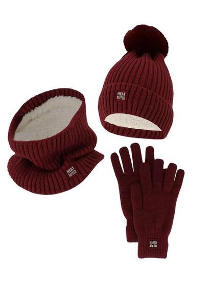 Dames Winter Thermo Set - Muts + Handschoenen + Nekwarmer -Burgundy