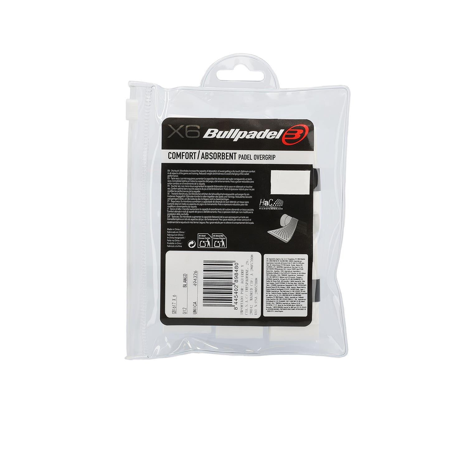 Blister 6 Pz. Overgrips Bullpadel Comfort Hac Bianco 2/4