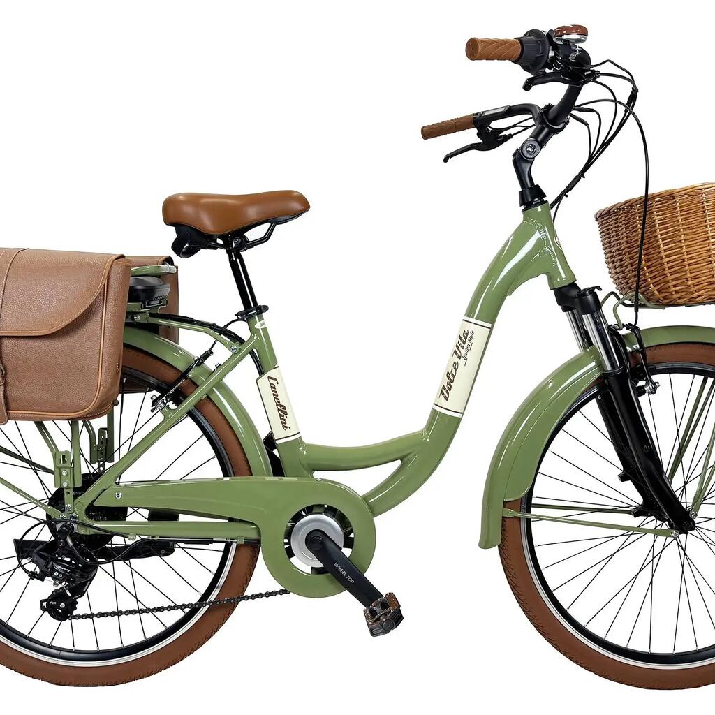 E-bike VENERE city bike Dolce Vita with bags and basket - olive green