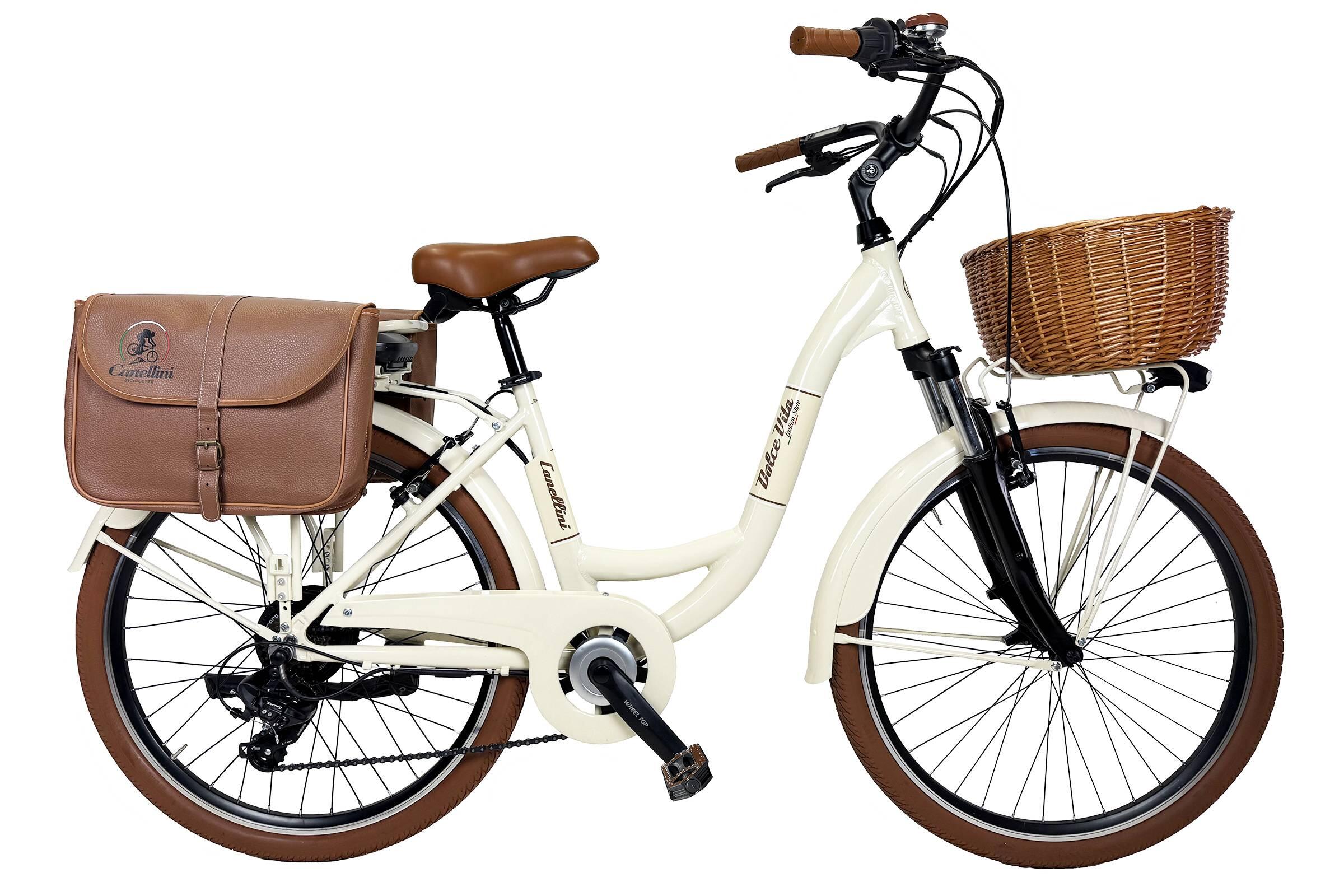 CANELLINI E-bike VENERE bici da città Dolce Vita con borse e cesto - beige