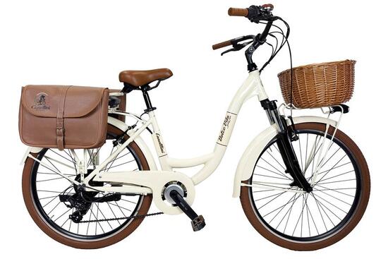 E-bike VENERE vélo de ville Dolce Vita avec sacs et panier - beige