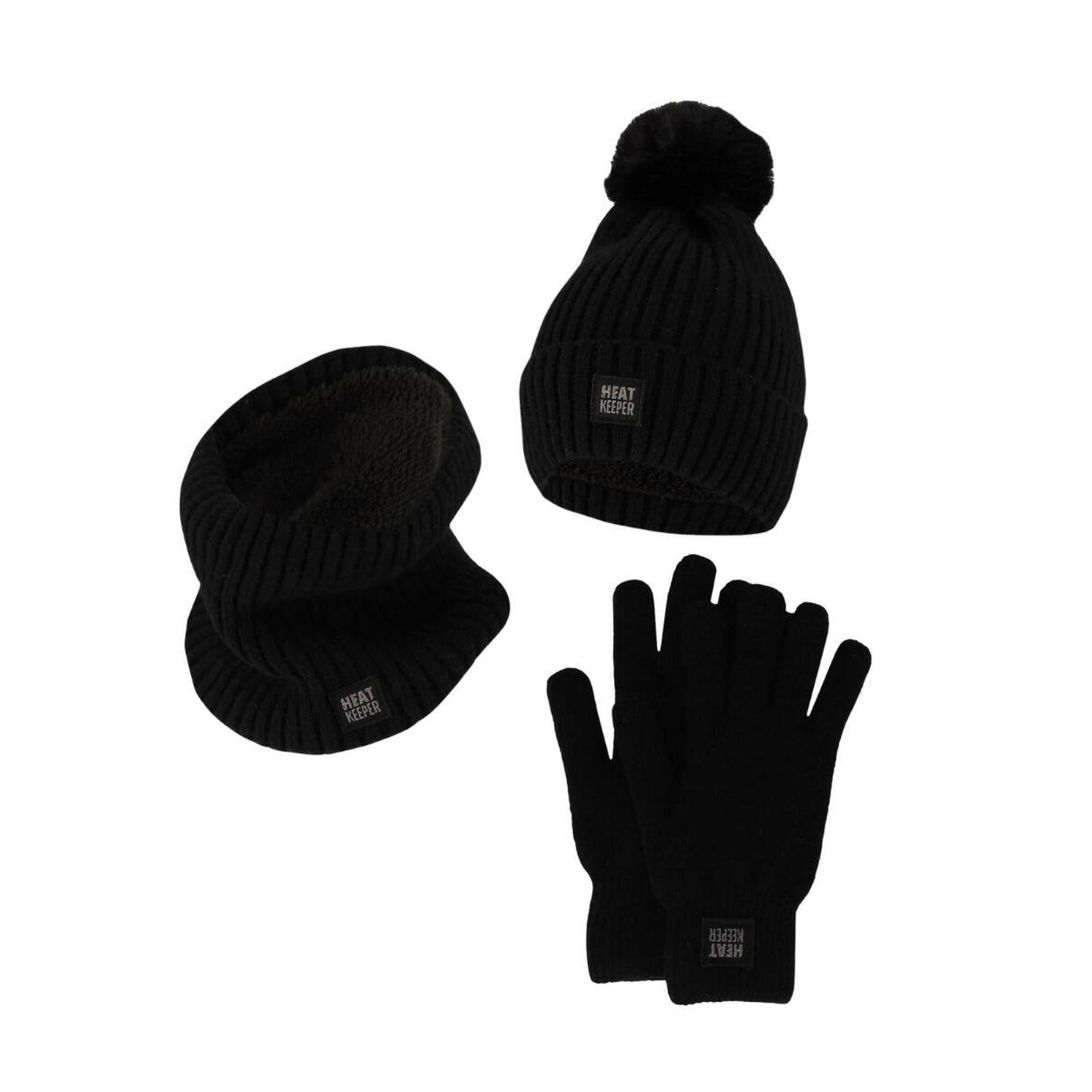 Heat Keeper - Ensemble Thermique Hiver Femme - Bonnet + Gants + Tour De Cou - Bordeaux - Bonnet - Noir - No Size - Decathlon