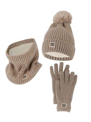 Dames winter thermo set - muts + handschoenen + nekwarmer - grey