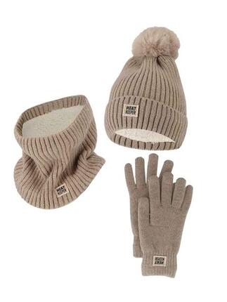 Dames Winter Thermo Set - Muts + Handschoenen + Nekwarmer -Burgundy