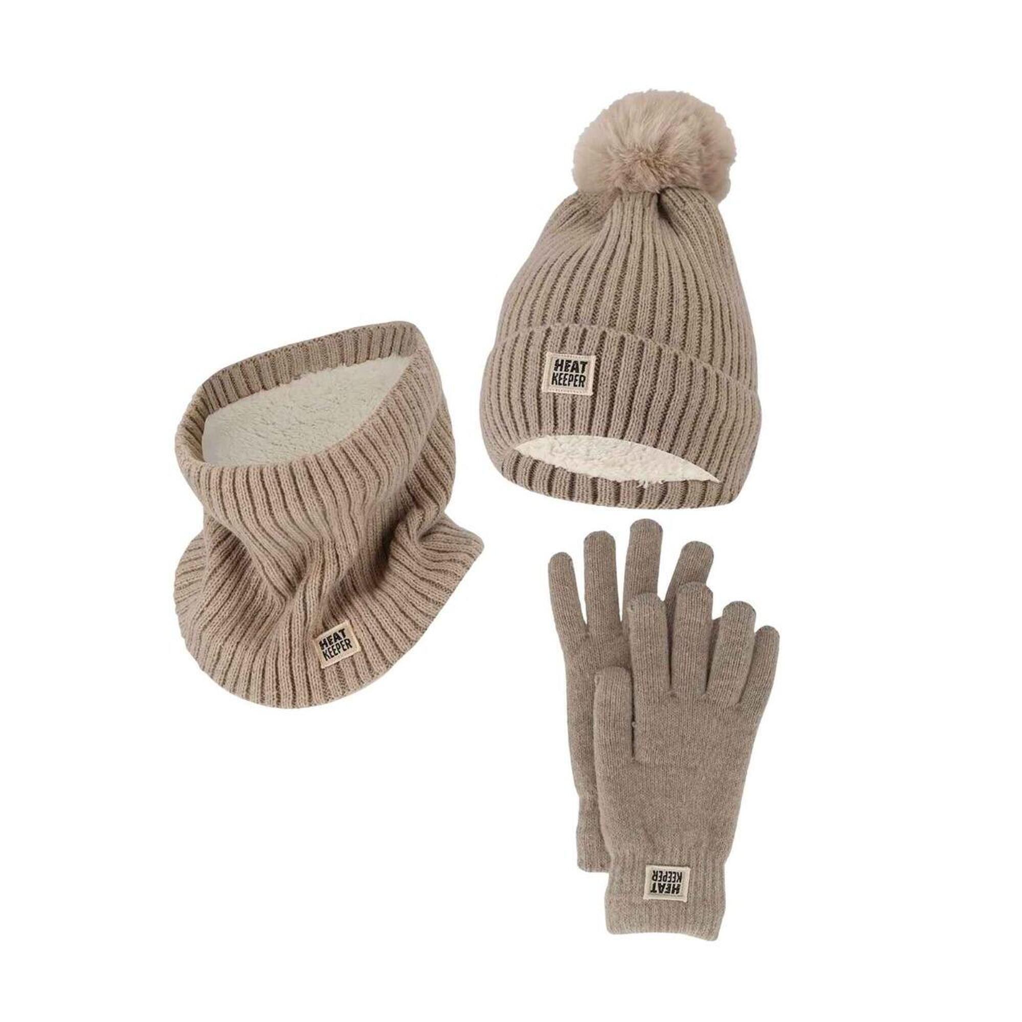 Heat Keeper - Ensemble Thermique Hiver Femme - Bonnet + Gants + Tour De Cou - Beige - Bonnet - Beige - No Size - Decathlon