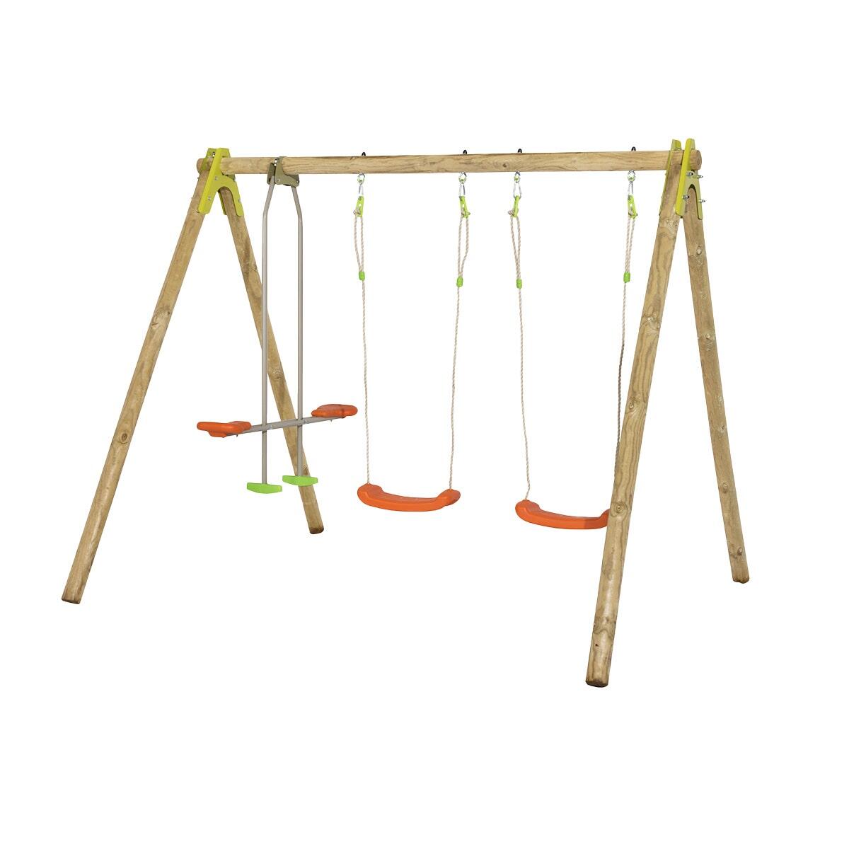 Trigano - Portique Bois 2,30 M Natura Berry - 4 Enfants - Balançoire - Beige|kaki - Taille Unique - Decathlon