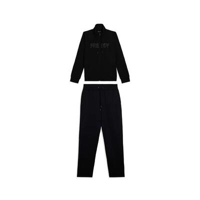 Jumpsuit met logo van parels op de voorkant en hoge kraag