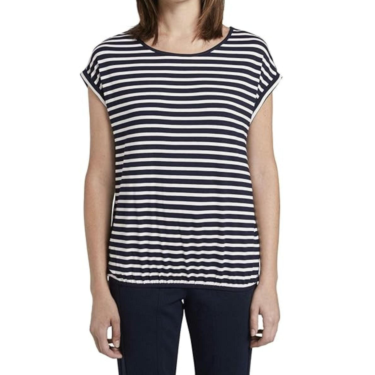 Tom Tailor - Tom Tailor - Chemise De Tourisme Rayée À Col Ras Du Cou Pour Femmes - Maillot Manches Courtes - Blanc - Decathlon