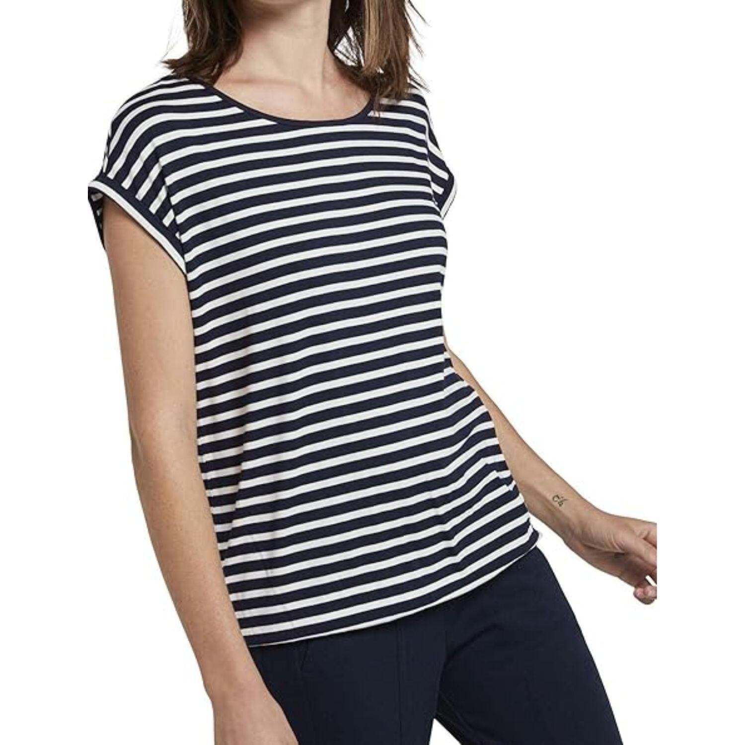 Tom Tailor - Chemise de tourisme rayée à col ras du cou pour femmes 2/6