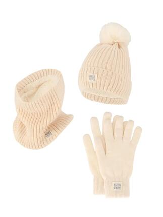 Dames Winter Thermo Set - Muts + Handschoenen + Nekwarmer -Burgundy