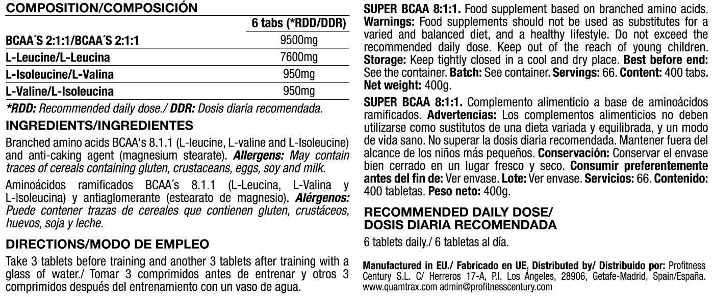 Quamtrax Ultra Bcaa 8:1:1 400 Tabs 2/3