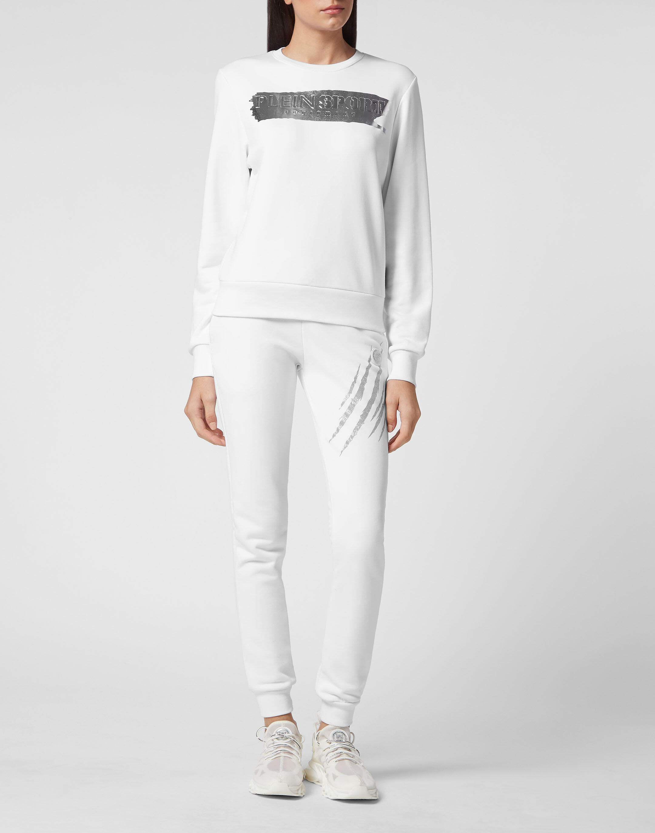 Women’s Stretch Cotton Fleece Crewneck Sweatshirt with Foil Logo, Relaxed Fit 2/5