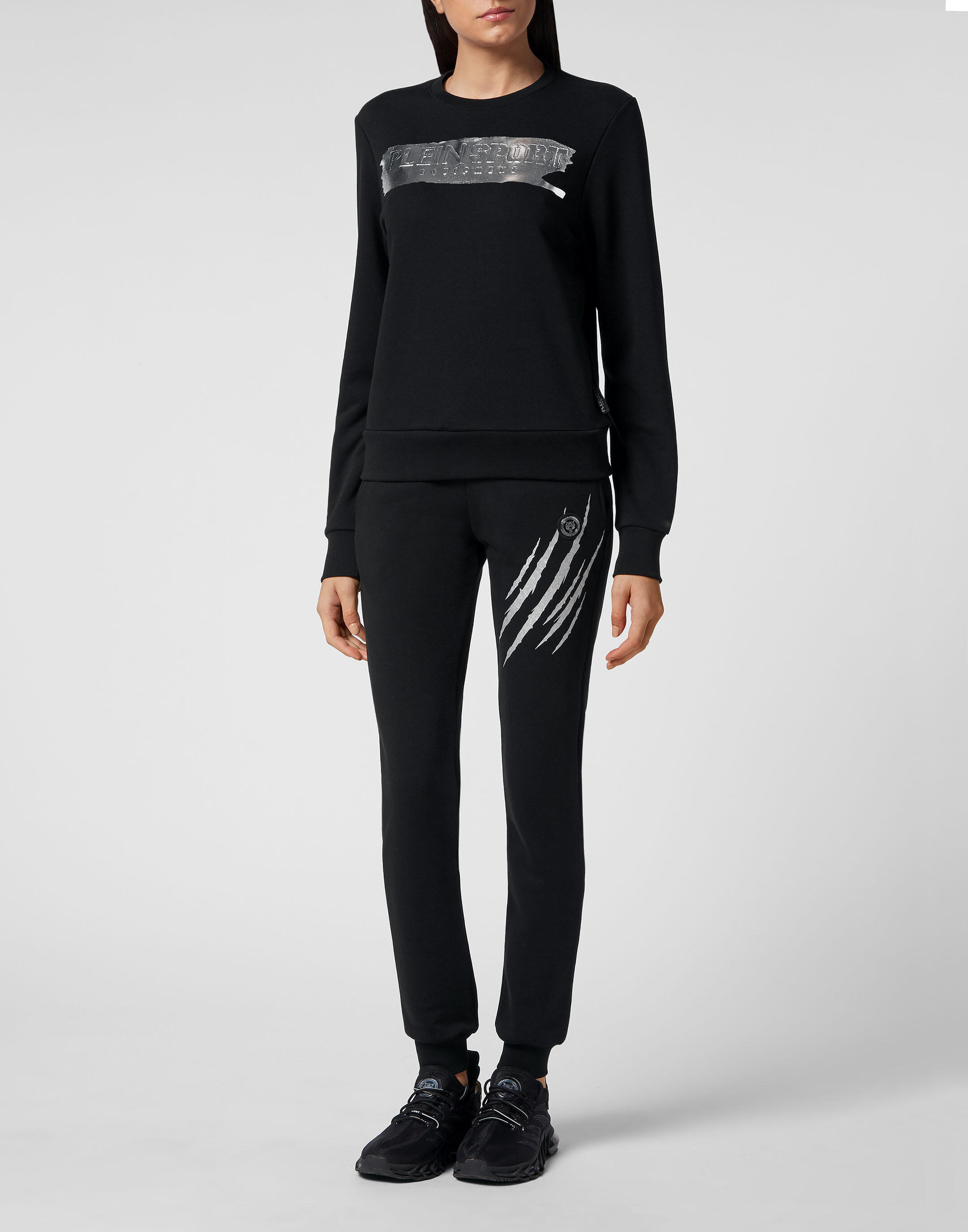 Women’s Stretch Cotton Fleece Crewneck Sweatshirt with Foil Logo, Relaxed Fit 2/5