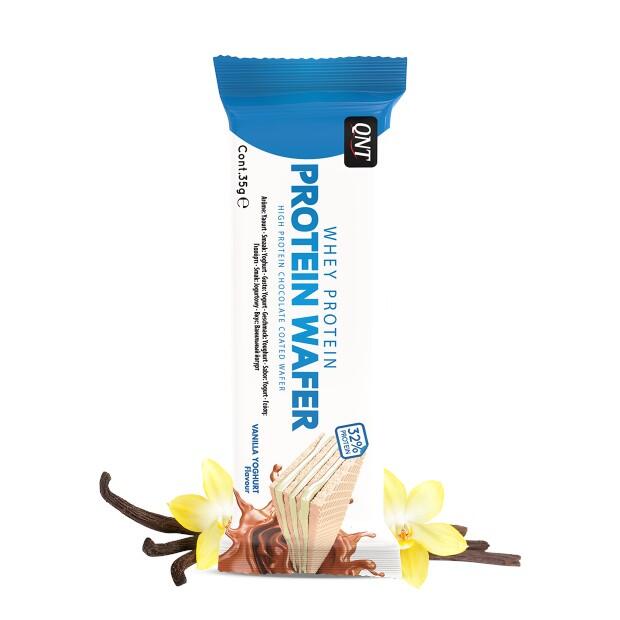 Qnt - Gaufrette Protéinée 32% - Yaourt À La Vanille - 12 X 35 G - Barre Protéinée - Decathlon
