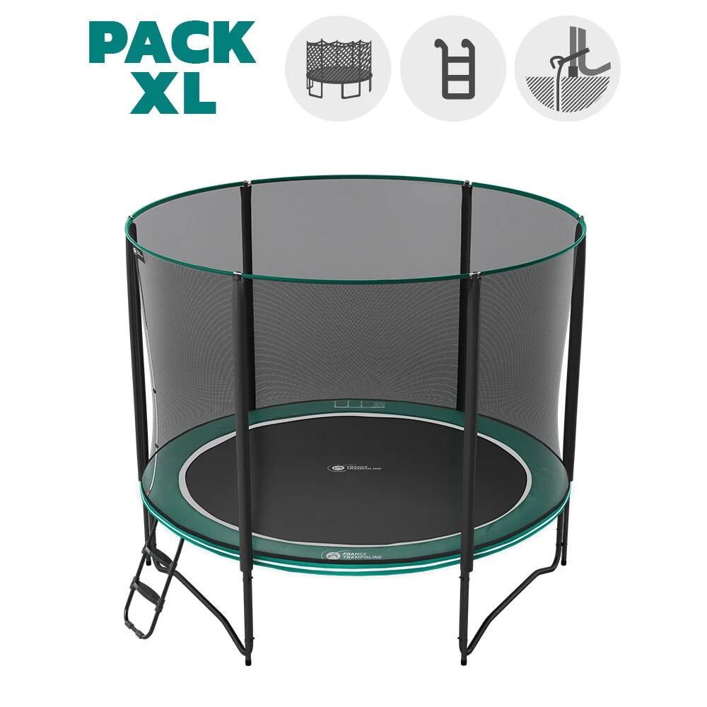 France Trampoline - Trampoline Boost’up 300cm - Filet De Protection, Echelle + Kit D'Ancrage - Trampoline - Noir|vert - 10' - Decathlon
