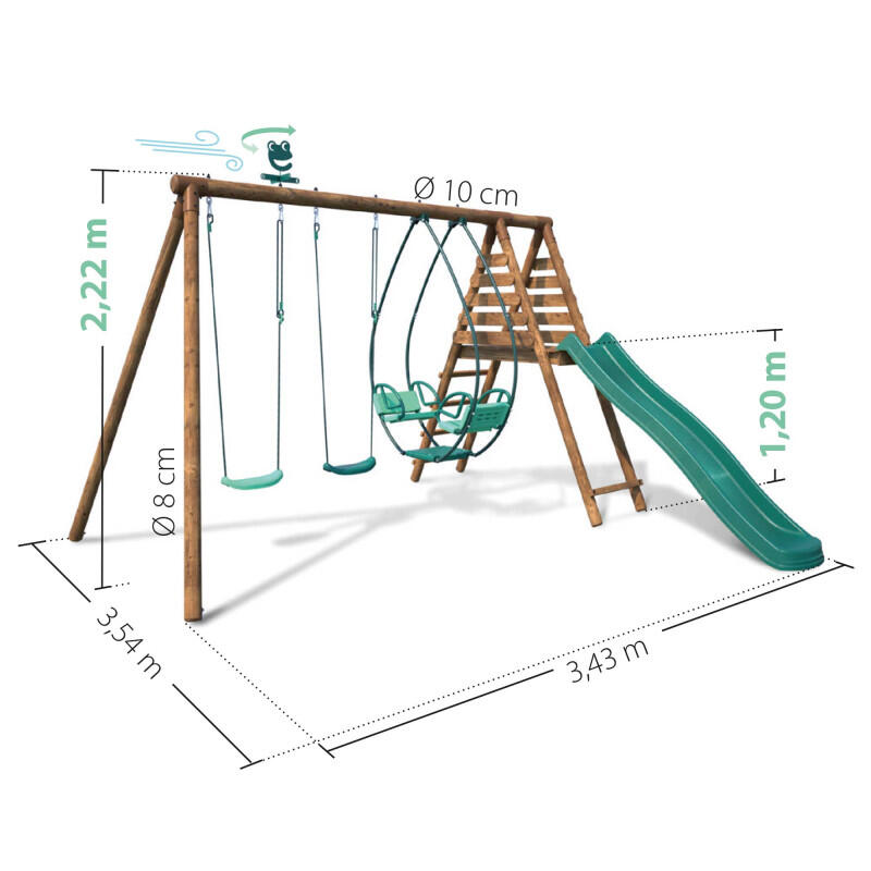 Portique en bois rond 3 agrès avec face à face et toboggan NARCISSE 5/5