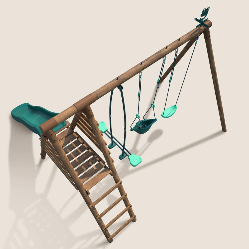 Portique en bois rond 3 agrès balançoire bébé, face à face et toboggan TULIPE 5/5