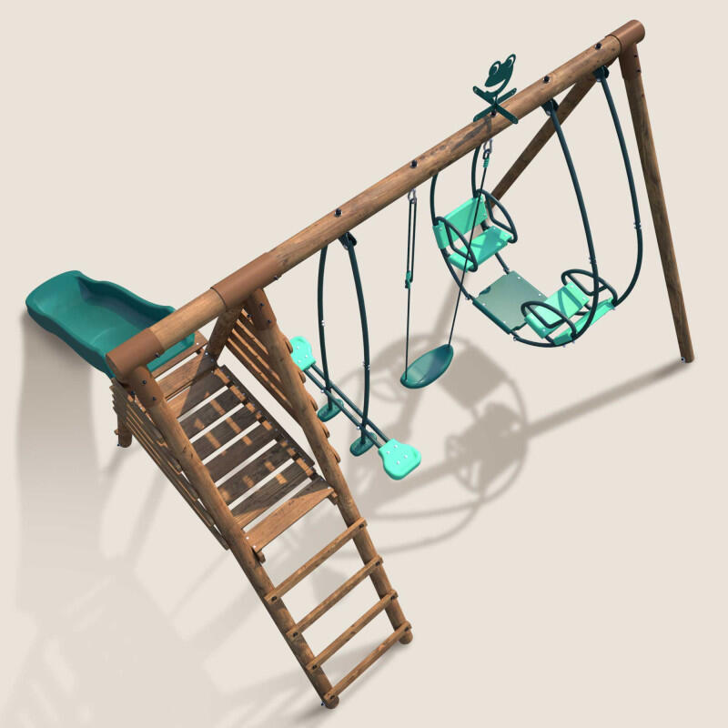 Portique en bois rond 3 agrès avec face à face et toboggan NIGEL 5/5