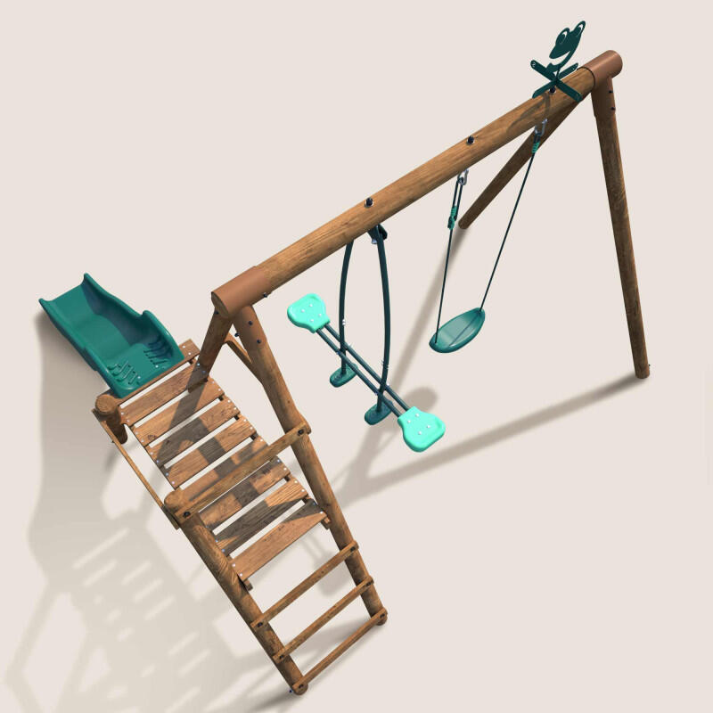 Portique en bois rond 2 agrès avec balançoire et face à face MENTHE 5/5