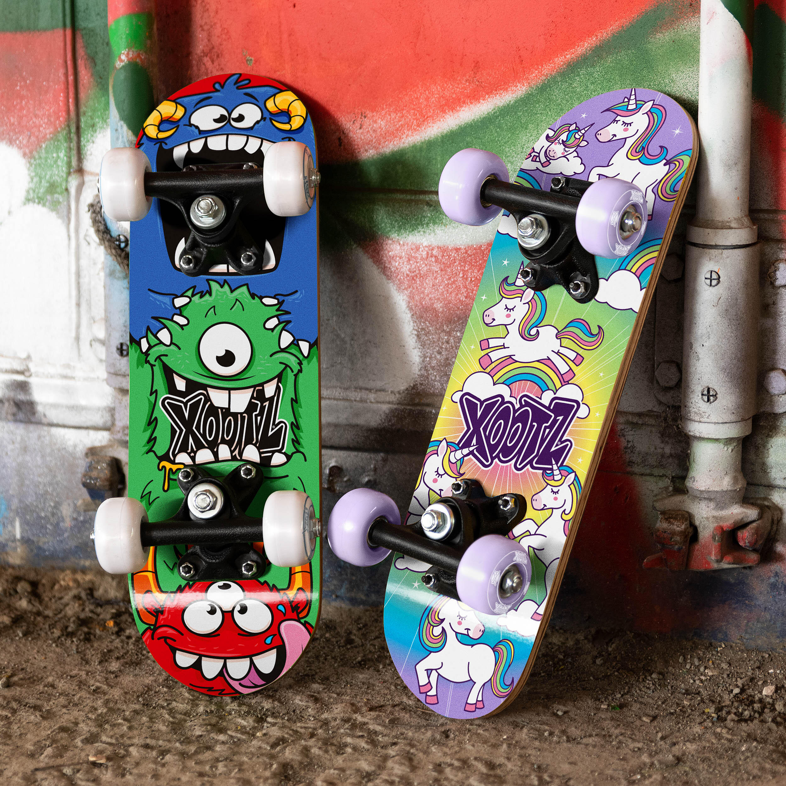 Xootz Kids Mini Skateboard Monster Design, 17” Kids Cruiser