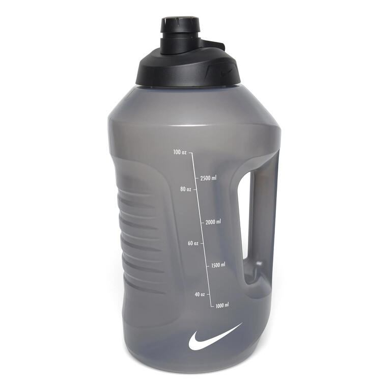 Grey Nike water jug with built-in handle and measurement markings
