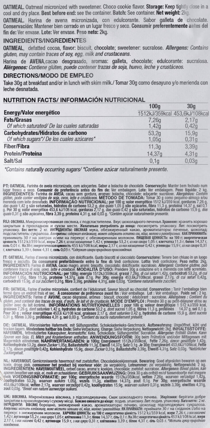 Aromatisiertes Hafermehl - 2 kg Schokoladenstückchen Quamtrax 5/7