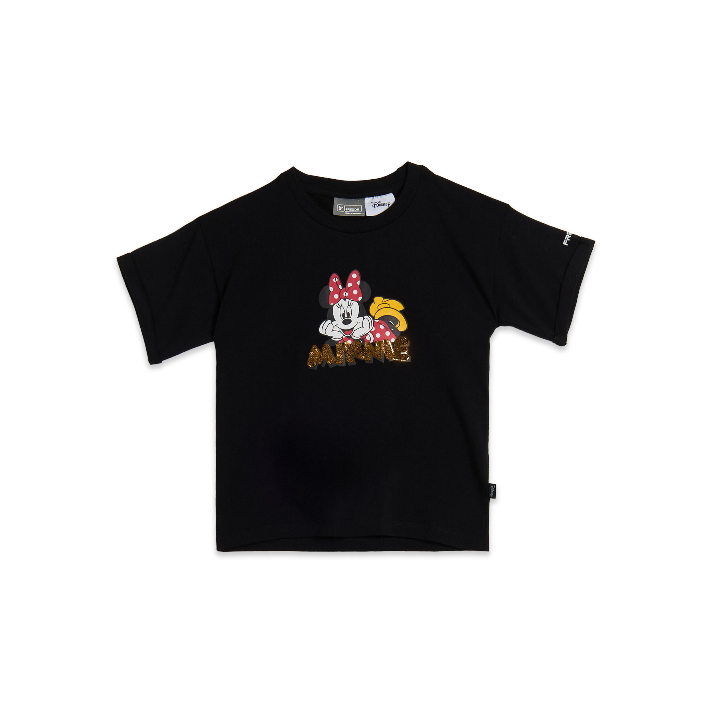 T-shirt pour fille Minnie avec écriture en paillettes 1/3