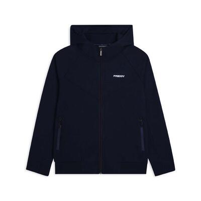 Felpa full zip con cappuccio mesh e cuciture a blocchi