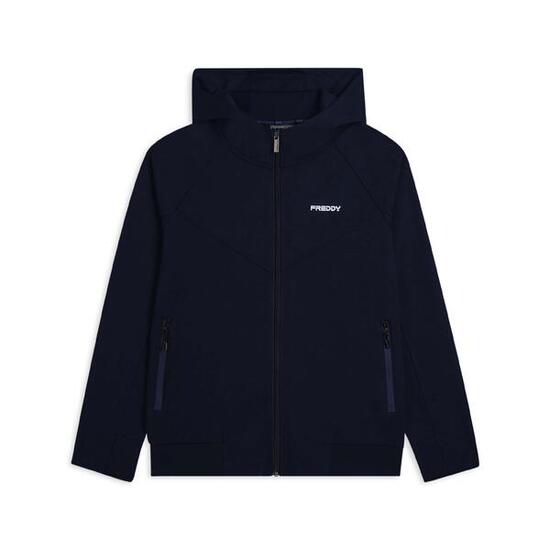 Felpa full zip con cappuccio mesh e cuciture a blocchi